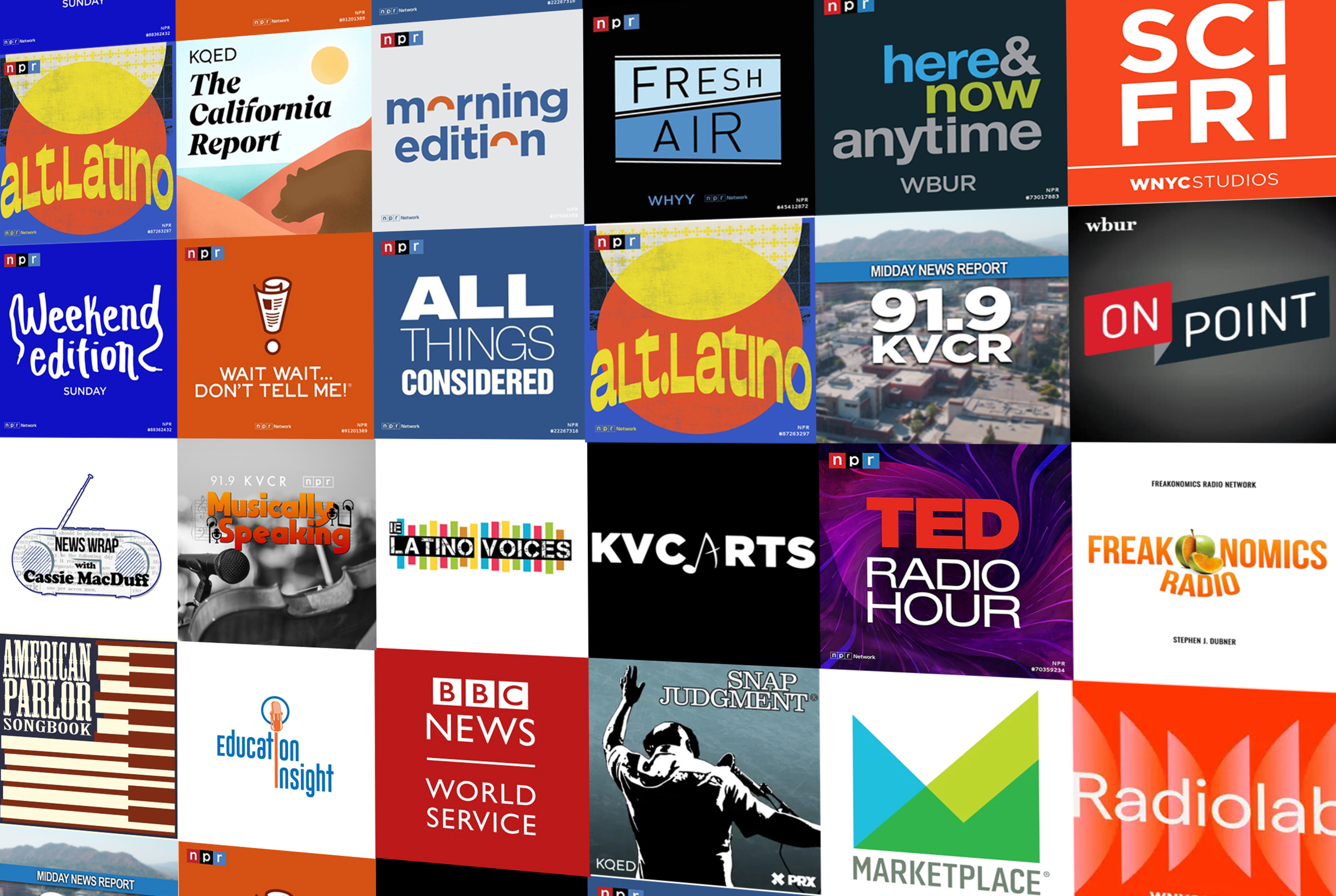 selection of artwork from KVCR and NPR radio programs