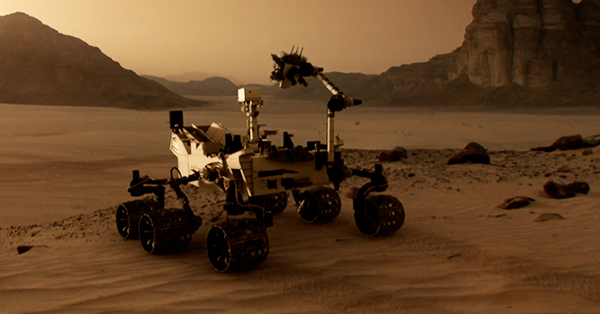 An image of one of the NASA rovers on the surface of Mars.