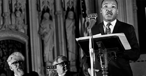 Rev. Dr. Martin Luther King Jr. speaking at The Riverside Church in New York City.