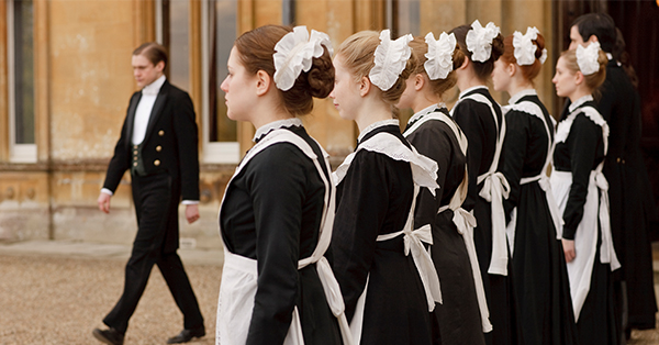 Survents lined up outside Highclere Castle.