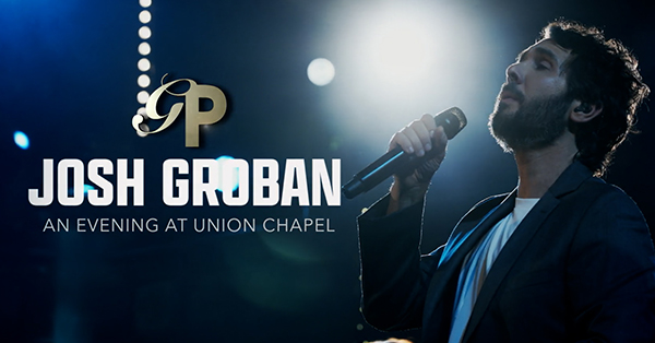 Josh Groban singing on stage with the Great Performances logo and the text